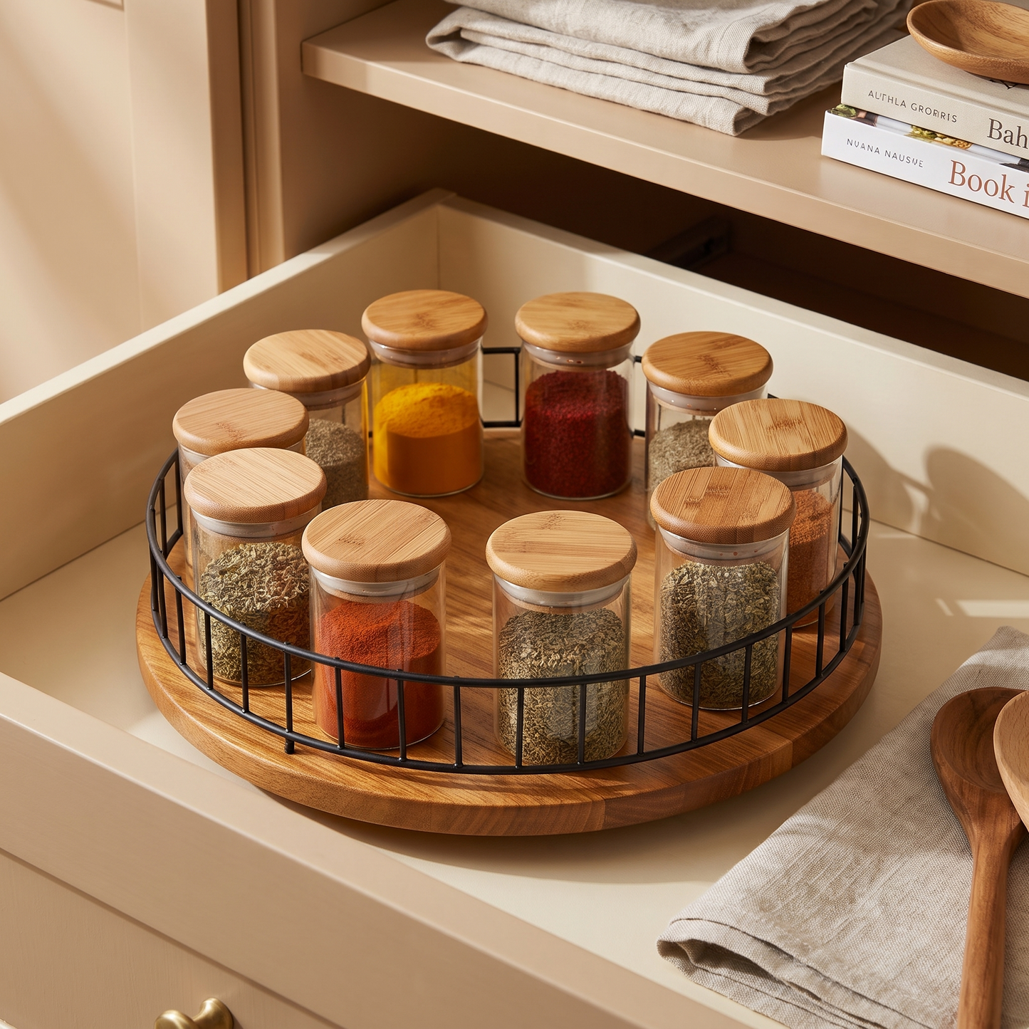 Étagère à épices rotative - dans un tiroir de cuisine